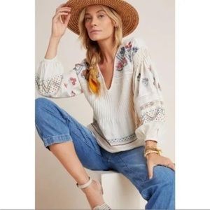 Anthropologie Kayla Embroidered Peasant Top